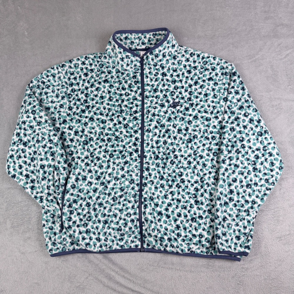 Nike Sportswear Club Fleece Cheetah Print Full Zip Jacket‎ Teal Navy DX0531 2XL